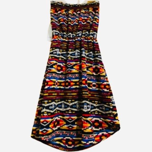 XHILIRATION WOMENs MULTICOLOR AZTEC PRINT ELASTIC WAIST TUBE BLOUSON DRESS Sz-S - Picture 2 of 7